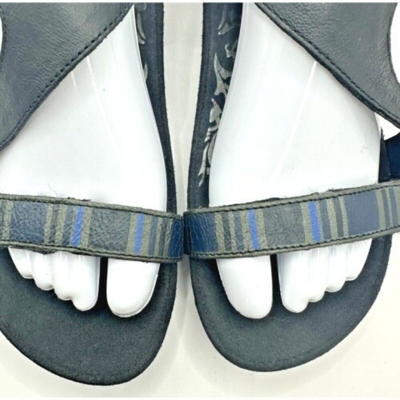 Clark's Leather Sandals 9 Navy Corks soles Comfort Buckle And Hook and Loop - Picture 3 of 10